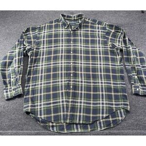 Polo Ralph Lauren L Mens Blue Green Plaid Flannel Shirt Blake Fit EUC